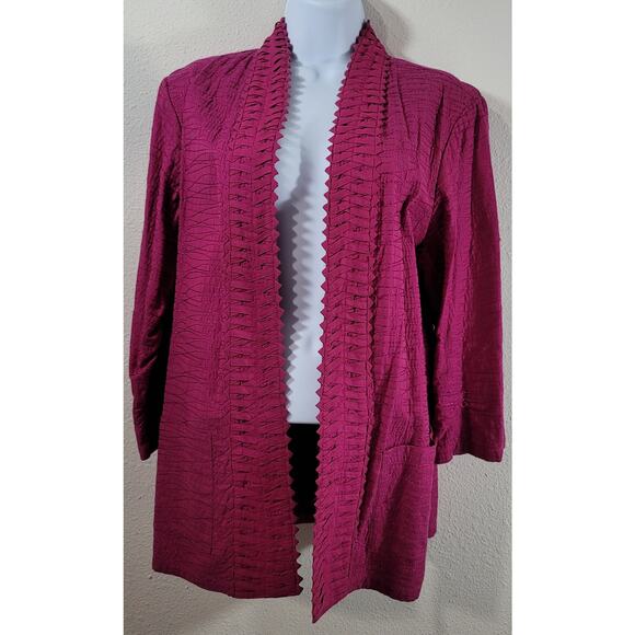 Chico's Fuchsia Purple Metallic Thread Braided Lapel Cardigan Sweater 2 Medium - Picture 1 of 7
